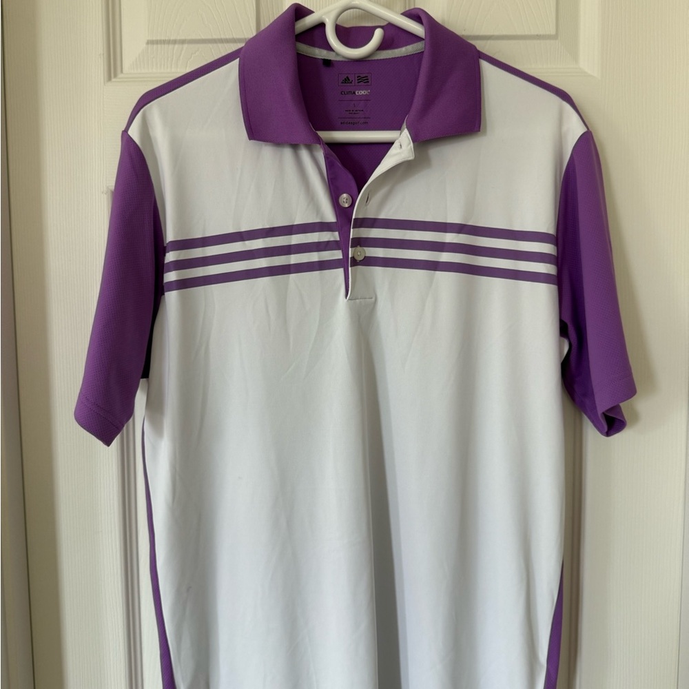 Adidas Men's Purple and White Polo Shirt